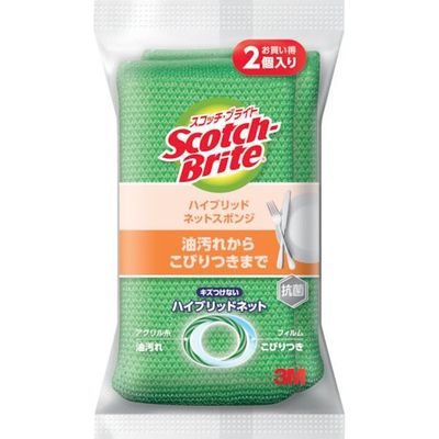 スリーエム ジャパン 3M スコッチ・ブライト ハイブリッドネットスポンジ グリーン(2個入) HBNT-75G 2PM 1パック(2個)（直送品）