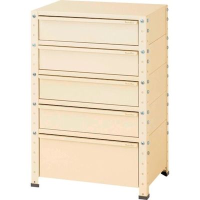 山金工業 ヤマテック スペシャルワゴン 固定式 キャビネット深型1段×4個、超深型1段×1個 ヤマテックアイボリー W6-M4D-IV 1台（直送品）