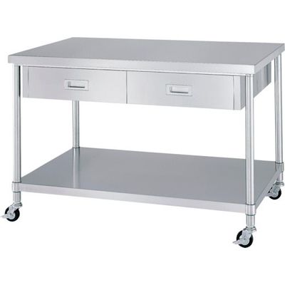 シンコー ステンレス作業台両面引出付ベタ棚キャスター付 WDWBNC-12090-800-SU100 1台 324-2870（直送品）