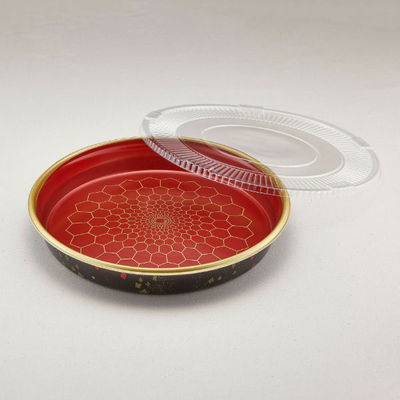 青葉紙業 寿司容器 すし桶 4 亀甲赤透明セット 120枚(20枚×6) 254071 1ケース(120枚入(20枚×6袋))（直送品）