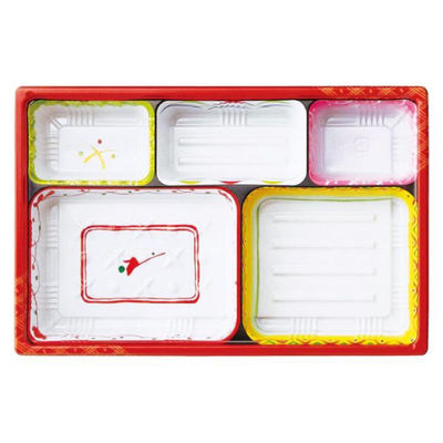 弁当容器 T-90-60-G 本体 波赤絵 600枚(50枚×12) T90-60MG-2 1ケース(600枚入(50枚×12袋))（直送品）