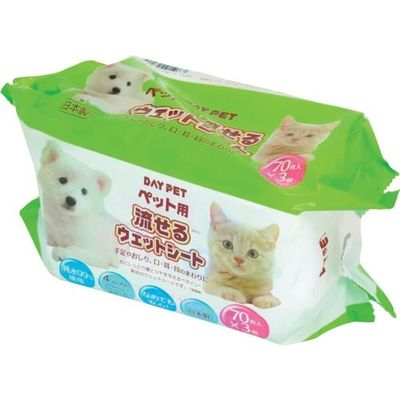 アイプラス レック ペット用流せるウエットシート70枚3P E00721 1セット(48個:3個×16袋) 428-4533（直送品）