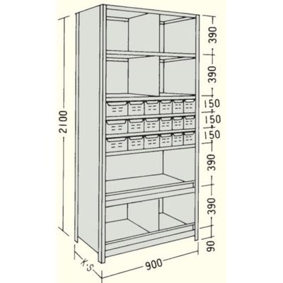 日本ファイリング NF 引出し付軽量物品棚W900D450H2100F8 LA73S-78 1台 135-2360（直送品）