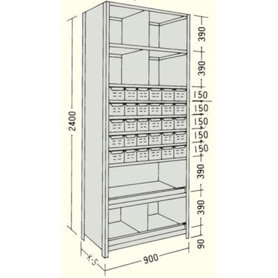 日本ファイリング NF 引出し付軽量物品棚W900D450H2400F10 LA83S-710 1台 135-3964（直送品）