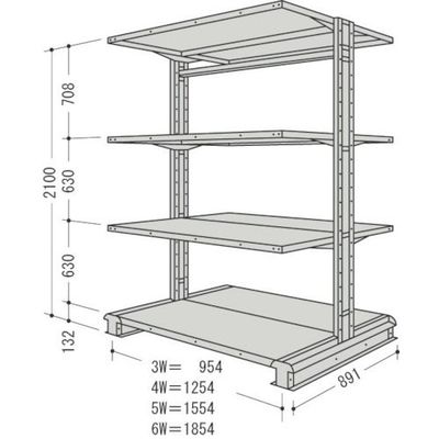 日本ファイリング NF キャンチラック複式増結1連W1254D891H2100F4 CR74S-W4B 1台 135-8657（直送品）