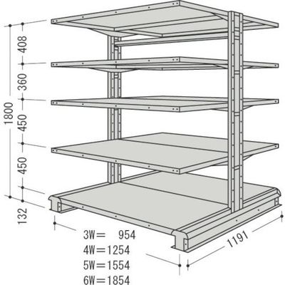 NF スチール製軽中量ボルトレス棚 キャンチラック複式増結1連 間口1854×奥行1191×高さ1800mm 階段5 CR66L-W5B（直送品）