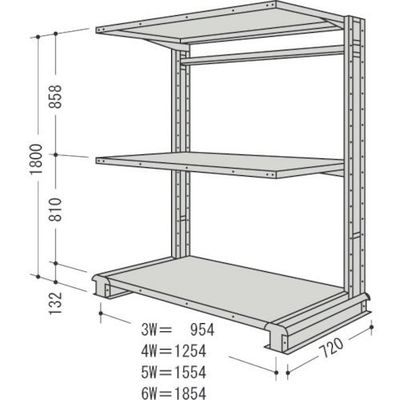 NF スチール製軽中量ボルトレス棚 キャンチラック単式1連 間口1854×奥行720×高さ1800mm 3段 CR66L-S3 1台（直送品）