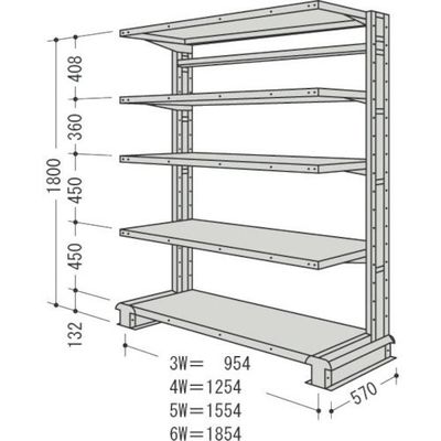 NF スチール製軽中量ボルトレス棚 キャンチラック単式増結1連 間口1254×奥行570×高さ1800mm 階段5段 CR64S-S5B（直送品）