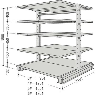 日本ファイリング NF キャンチラック複式増結1連W954D1191H1800F3 CR63L-W5B 1台 136-0239（直送品）