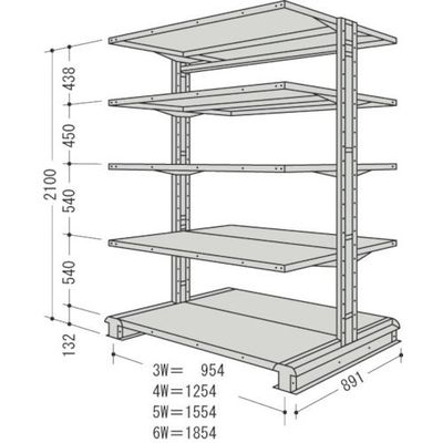 日本ファイリング NF キャンチラック複式増結1連W1254D891H2100F5 CR74S-W5B 1台 135-2379（直送品）