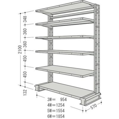 NF スチール製軽中量ボルトレス棚 キャンチラック単式増結1連 間口1254×奥行570×高さ2100mm 階段数6 CR74S-S6B（直送品）