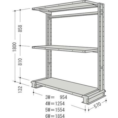 NF スチール製軽中量ボルトレス棚 キャンチラック単式増結1連 間口1254×奥行570×高さ1800mm 階段3段 CR64S-S3B（直送品）