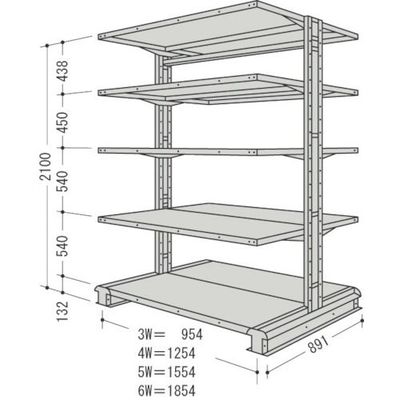 NF スチール製軽中量ボルトレス棚 キャンチラック複式増結1連 間口1554×奥行891×高さ2100mm 階段数5 CR75S-W5B（直送品）