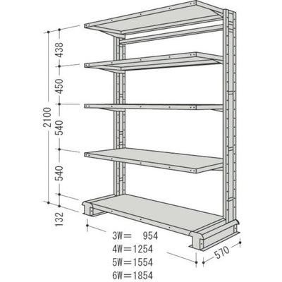 NF スチール製軽中量ボルトレス棚 キャンチラック単式1連 間口1554×奥行570×高さ2100mm 階段数5段 CR75S-S5 1台（直送品）