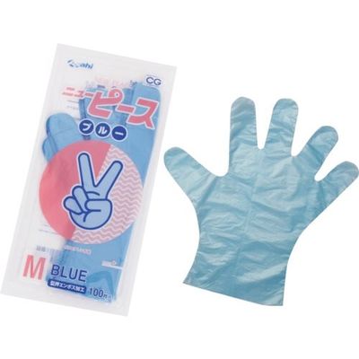 Asahi バイオマス ポリエチレン手袋 ニューピースブルー袋入M(100枚入) 11411 1セット(12000枚:100枚×120袋)（直送品）