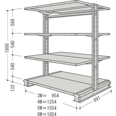 NF スチール製軽中量ボルトレス棚 キャンチラック複式増結1連 間口1554×奥行891×高さ1800mm 階段数4 CR65S-W4B（直送品）