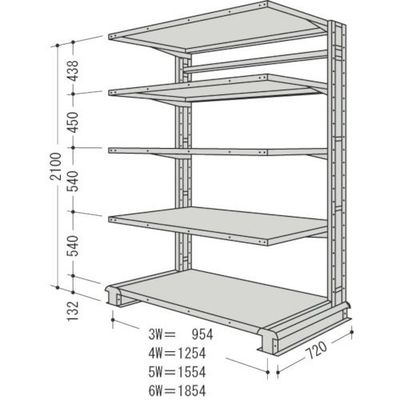 NF スチール製軽中量ボルトレス棚 キャンチラック単式増結1連 間口1854×奥行720×高さ2100mm 階段5段 CR76L-S5B（直送品）