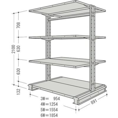 NF スチール製軽中量ボルトレス棚 キャンチラック複式増結1連 間口1554×奥行891×高さ2100mm 階段数4 CR75S-W4B（直送品）