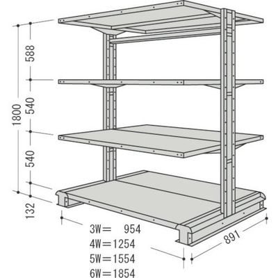 日本ファイリング NF キャンチラック複式1連W1254D891H1800F4 CR64S-W4 1台 136-3355（直送品）