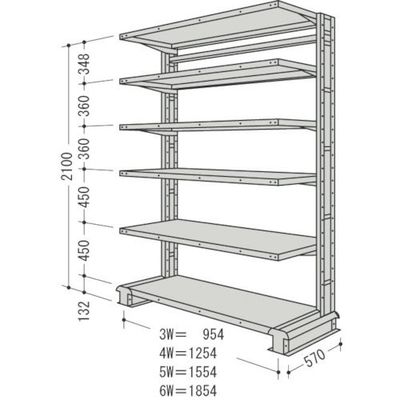 NF スチール製軽中量ボルトレス棚 キャンチラック単式増結1連 間口1554×奥行570×高さ2100mm 階段数6 CR75S-S6B（直送品）