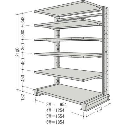 NF スチール製軽中量ボルトレス棚 キャンチラック単式増結1連 間口1854×奥行720×高さ2100mm 階段6段 CR76L-S6B（直送品）