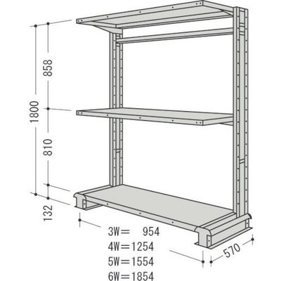 NF スチール製軽中量ボルトレス棚 キャンチラック単式増結1連 間口1554×奥行570×高さ1800mm 階段数3 CR65S-S3B（直送品）