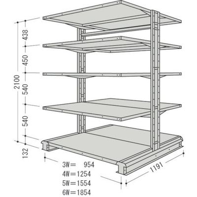 NF スチール製軽中量ボルトレス棚 キャンチラック複式増結1連 間口1854×奥行1191×高さ2100mm 階段5段 CR76L-W5B（直送品）
