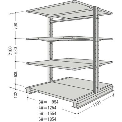 NF スチール製軽中量ボルトレス棚 キャンチラック複式増結1連 間口1854×奥行1191×高さ2100mm 階段4段 CR76L-W4B（直送品）