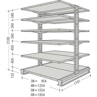 NF スチール製軽中量ボルトレス棚 キャンチラック複式増結1連 間口1854×奥行1191×高さ2100mm 階段6段 CR76L-W6B（直送品）