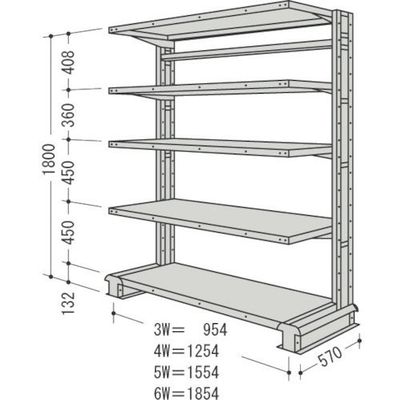 NF スチール製軽中量ボルトレス棚 キャンチラック単式増結1連 間口1554×奥行570×高さ1800mm 階段数5 CR65S-S5B（直送品）