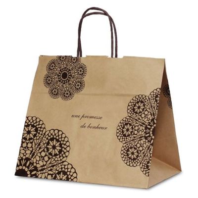 ベルベ 紙袋 1080 自動紐手提袋 T-9W レースィ(茶) 200枚(50枚×4) 1ケース(200枚入(50枚×4袋))（直送品）