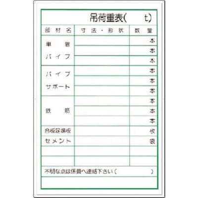 つくし工房 つくし 安全標識[ー記入欄ー 吊荷重表( t)] 36-C 1枚 185-4201（直送品）