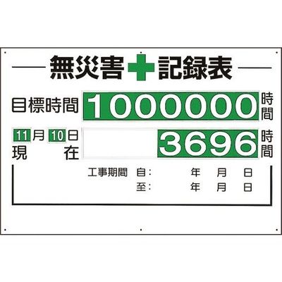 ユニット 無災害記録表(セット)時間 315-01A 1台 167-6082（直送品）