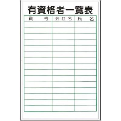 つくし工房 つくし 掲示板 有資格者一覧表 (ボードマーカー付) 89-A 1枚 183-9982（直送品）