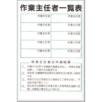 つくし工房 つくし 掲示板 作業主任者一覧表 (ボードマーカー付) 89 1枚 183-6904（直送品）