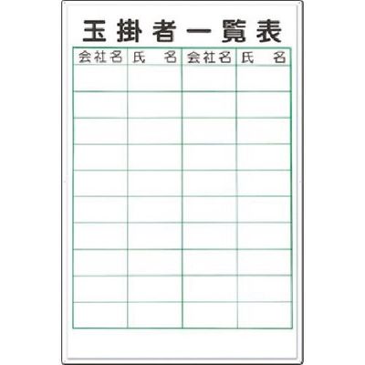つくし工房 つくし 掲示板 玉掛者一覧表 (ボードマーカー付) 89-C 1枚 185-5758（直送品）