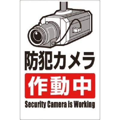 つくし工房 つくし 安全標識 防犯カメラ作動中(タテ型) 9-A 1枚 183-5332（直送品）