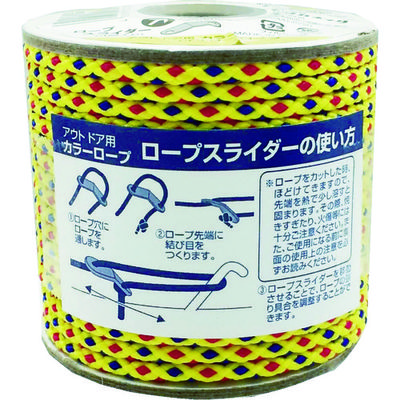 ユタカメイク アウトドア用カラーロープ イエロー 3.5mm×20m ROC-10 1巻(1個) 855-6034（直送品）