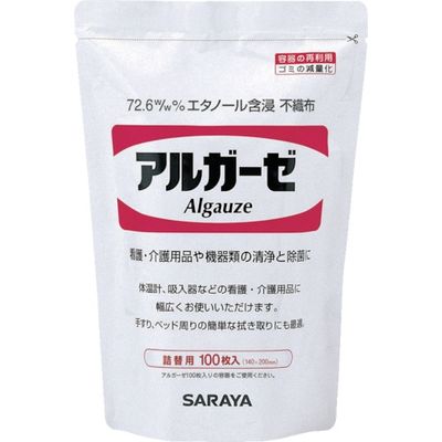 サラヤ エタノール含浸不織布ガーゼ アルガーゼ 100枚入詰替 42378 1個(100枚) 835-4627（直送品）