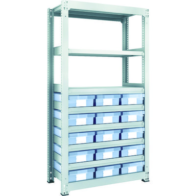 TRUSCO スチール製中量ボルトレス棚 M3型 樹脂透明引出付 W900×D471×H1800 大×15 M3-6358-D15（直送品）