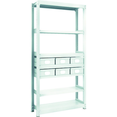 TRUSCO スチール製軽中量ボルトレス棚 M2型 スチール引出付 W860×D300×H1800 大×6 M2-6337-B6（直送品）