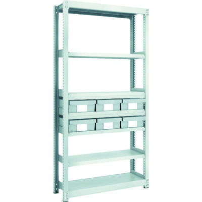 TRUSCO スチール製軽中量ボルトレス棚 M2型 樹脂ネオグレー引出付 W860×D300×H1800 大×6 M2-6337-F6（直送品）