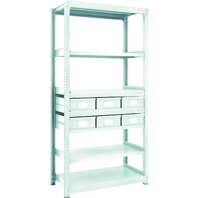 TRUSCO スチール製軽中量ボルトレス棚 M2型 スチール引出付 W860×D450×H1800 大×6 M2-6347-B6（直送品）