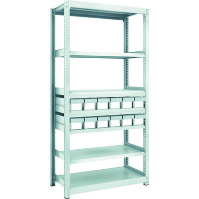 トラスコ中山 TRUSCO スチールラック M2型軽中量棚 H1800 樹脂NG引出付 小X12 M2-6347-E12 1台(1個)（直送品）