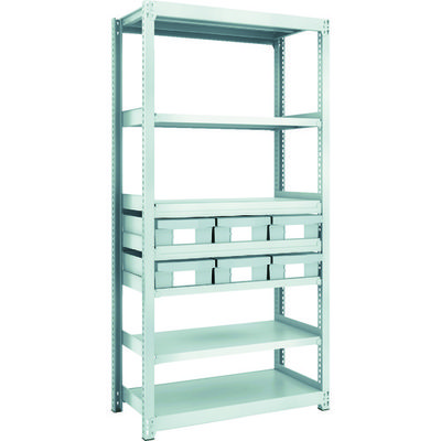 TRUSCO スチール製軽中量ボルトレス棚 M2型 樹脂ネオグレー引出付 W860×D450×H1800 大×6 M2-6347-F6（直送品）