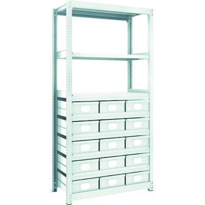 TRUSCO スチール製軽中量ボルトレス棚 M2型 スチール引出付 W860×D450×H1800 大×15 M2-6348-B15（直送品）