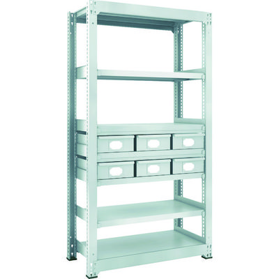 TRUSCO スチール製中量ボルトレス棚 M3型 スチール引出付 W900×D471×H1800 大×6 M3-6357-B6 1台(1個)（直送品）