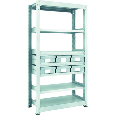 TRUSCO スチール製中量ボルトレス棚 M3型 樹脂ネオグレー引出付 W900×D471×H1800 大×6 M3-6357-F6（直送品）