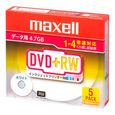 ｍａｘｅｌｌ　D＋RW47PWB.S1P5S A　データ用１ー４倍速ＤＶＤ＋ＲＷ４．７ＧＢ５枚Ｐ１枚　ずつ薄型ケース入プリンタブル　１パック　（直送品）