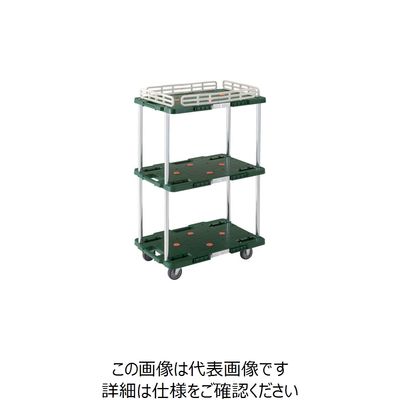 トラスコ中山 TRUSCO 樹脂製台車 ルートバン 3段式 こぼれ止め1段付 400X600 緑 MPB-603K-GN 1台（直送品）